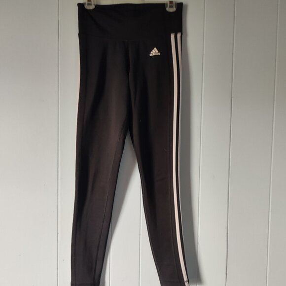 Black Adidas Climalite High Rise 3 Stripe Legging Sz S - Picture 2 of 7